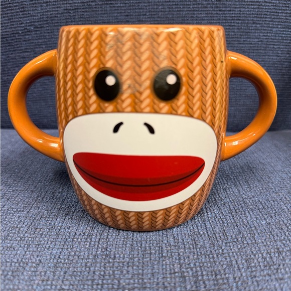 Sock Monkey Coffee Mug Tea Cup Double Handled Galerie Brown - Picture 1 of 6